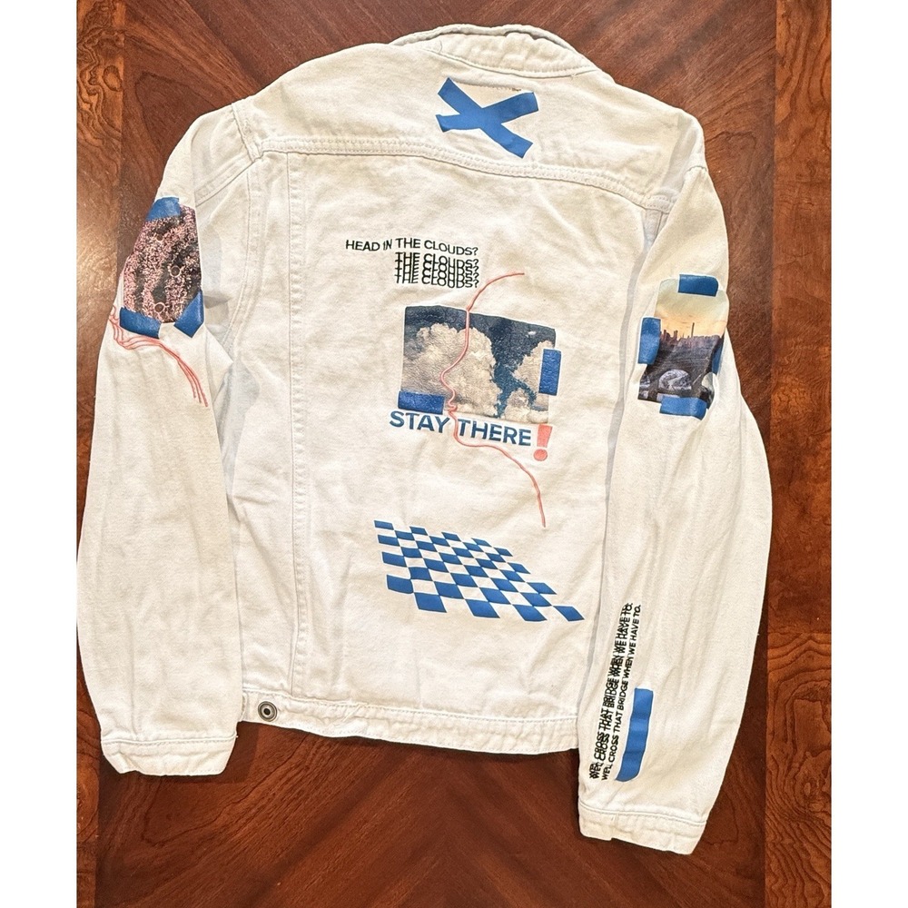Rue 21 Head In The Clouds Stay There! White Demin Jacket Size X-Large Streetware